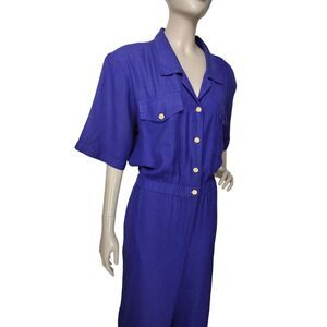 Vintage 80s/90s Purple Dolman Half-Sleeve Button-Front One-Piece Jumpsuit